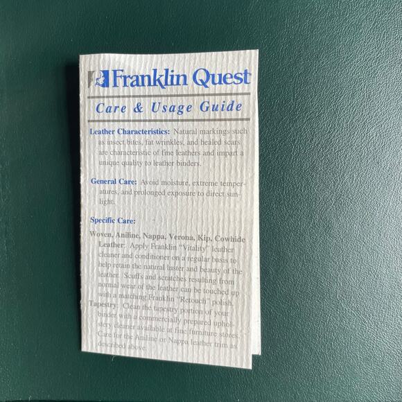 Franklin Quest Verona Leather 7-Ring Planner Binder Green Brown Made in USA - Picture 12 of 13